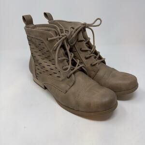 Rocket Dog Boots Womens 9 Brown Lace Up Ankle Booties Cut Out Flats